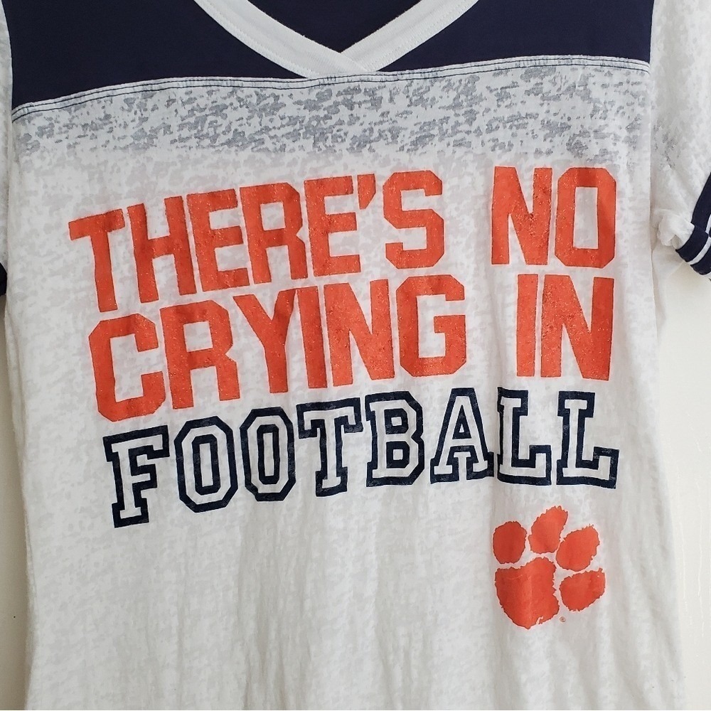 Clemson Burn Out Football Colorblock Tee White Navy Orange Casual Tigers Lg - Picture 2 of 8